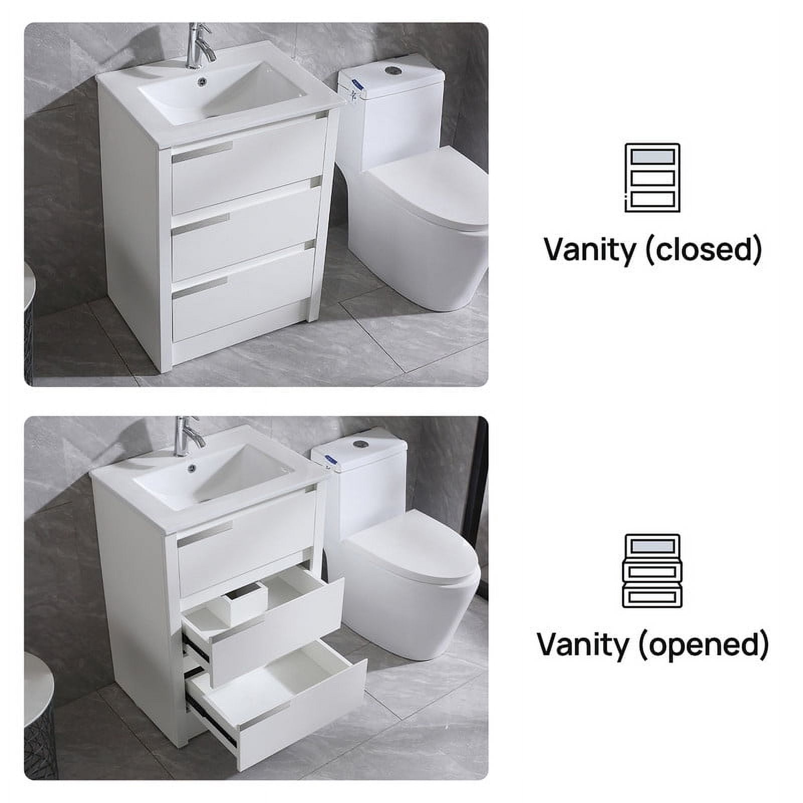Walsport 24" Luxurious Bathroom Vanity with Ceramic Sink and Countertop and Mirror and Faucet,Stand Floor Cabinet Bathroom Storage Vanity with Pop Up Drain,White