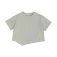 thumbnail image 1 of Kids Irregular Hem T Shirts Solid Loose Fit Short Sleeve Casual Tops 1-7Y, 1 of 6