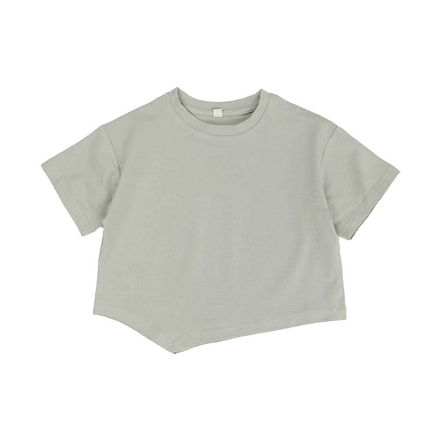 Kids Irregular Hem T Shirts Solid Loose Fit Short Sleeve Casual Tops 1-7Y
