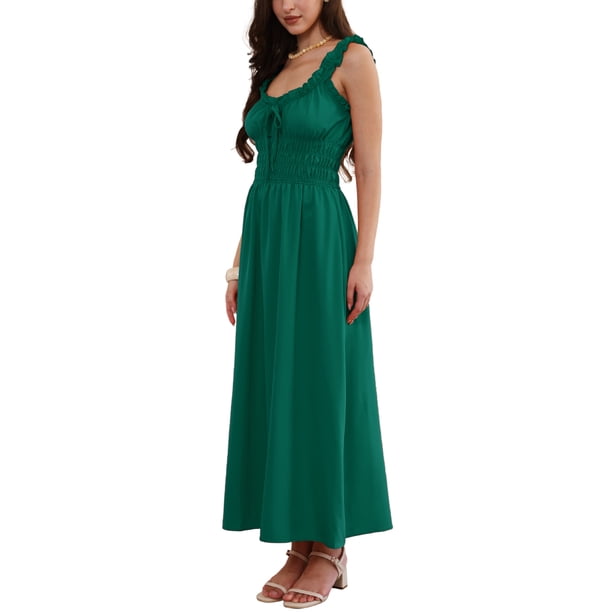 hunter green boho dress Preston Hunter Green Boho Midi Dress Belted Anthropologie Style M
