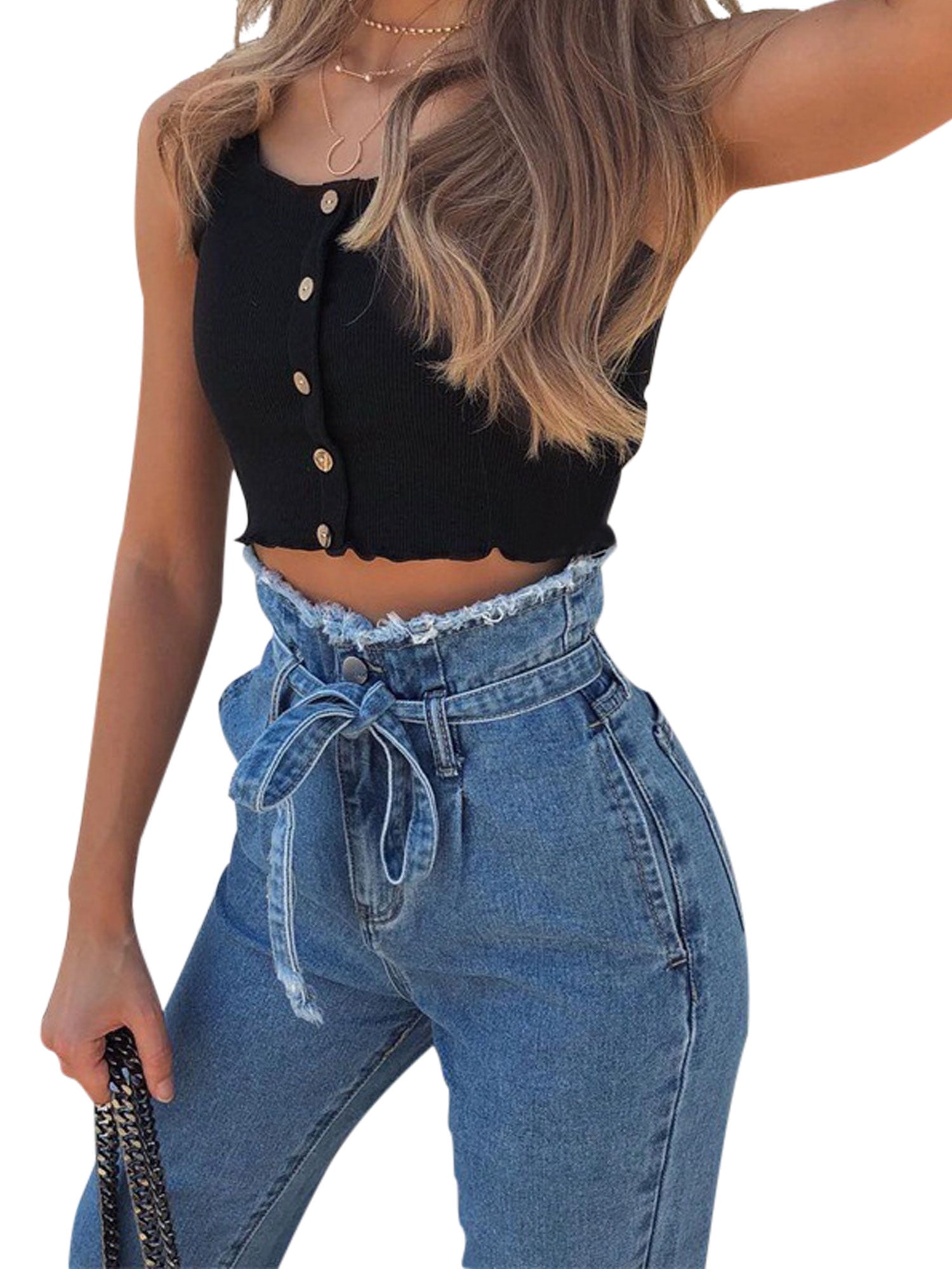 ladies denim jeans with elastic waist