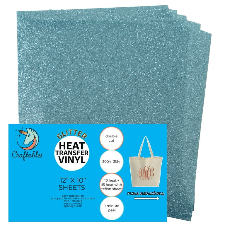 Craftables Sky Blue Glitter Heat Transfer Vinyl, HTV - 5 Sheets Sparkling  Easy to Weed Tshirt Iron on Vinyl for Silhouette Cameo, Cricut, all Craft  Cutters. Ships Flat 