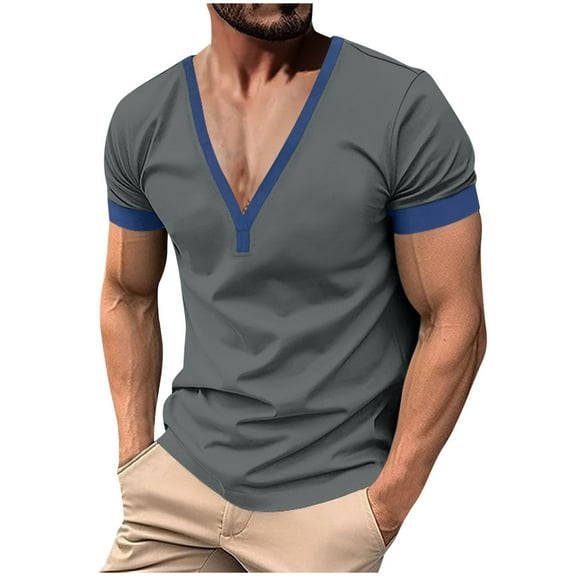 Hvyesh Men's Deep V-Neck Short Sleeve T-Shirt Slim Fit Gym Sport Tops Basic Gym Workout Shirts Casual Summer Tees Blouse