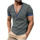 thumbnail image 2 of pstuiky camisetas de hombre, Camisa informal de color liso con botones y cuello en V y manga corta para hombre ropa de hombre m, 2 of 9