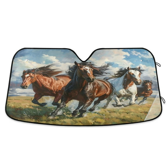 Galloping Horses on Grassland Car Windshield Sun Shade Foldable Car Front Window Visor Heat and UV Protection 53x23.5