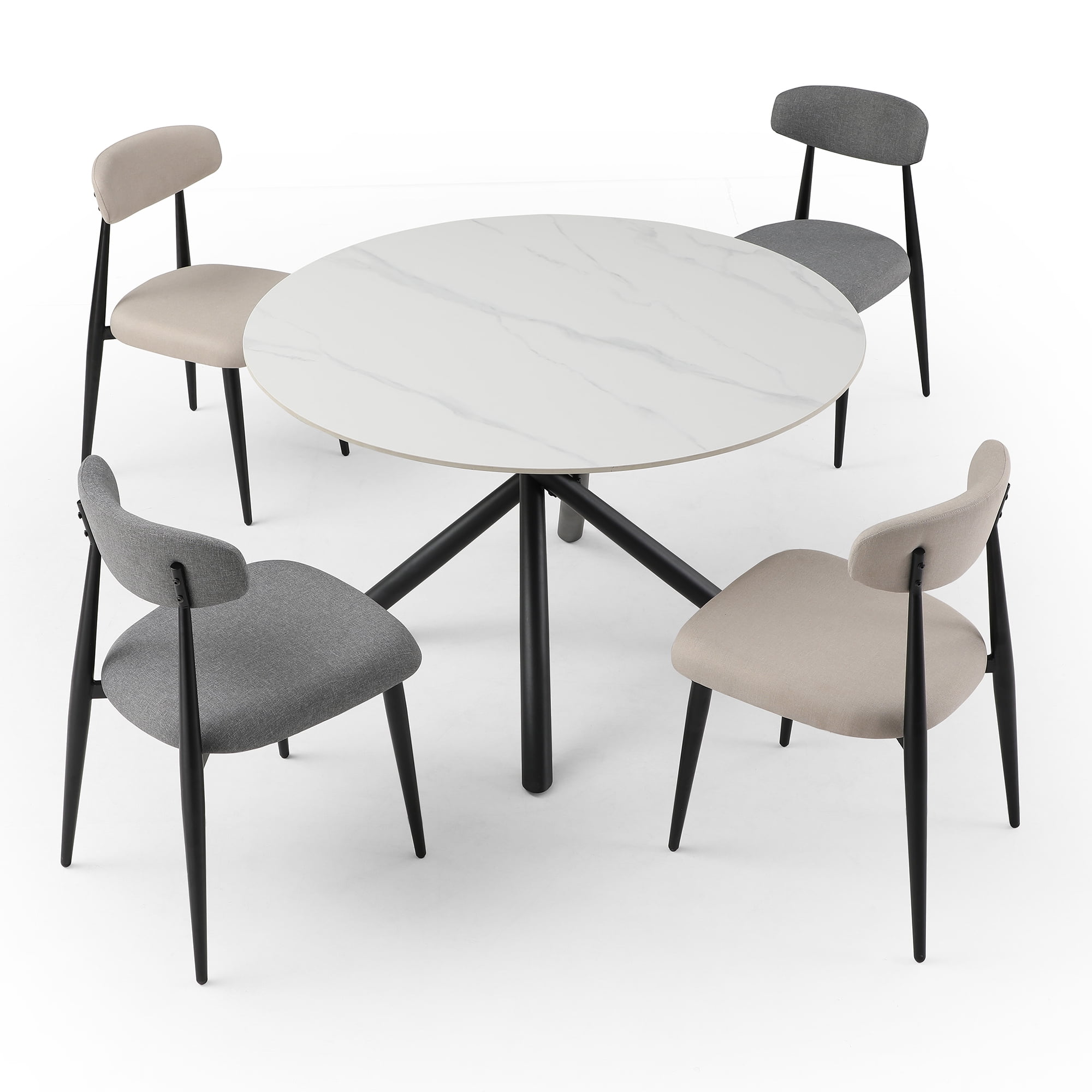 Kadyn Modern Dining Chairs Set of 4, Dining Room Chairs with Curved Backrest Round, Upholstered Kitchen Chairs for Living Room, Light Grey