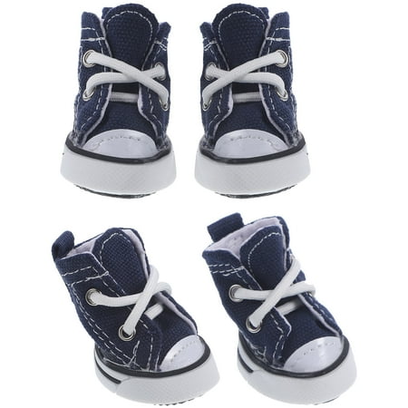 WHAMVOX 4pcs Fashion Stars Denim Pet Dog Puppy Non-slip Lace-up Casual Shoes Sneakers Boots - Size XS (Blue)