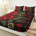 thumbnail image 3 of jejeloiu Christmas Flower Floral Queen Sheet Sets,Red Geometric Plaid Flat Sheet,Rustic Farmhouse Cabin Queen Fitted Sheet For Men Women,Breathable Home Decor,4pcs, 3 of 7