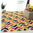 thumbnail image 3 of SAFAVIEH Kids Colorful Striped Chevrons Shag Area Rug, Ivory/Multi, 6'7" x 6'7" Square, 3 of 11