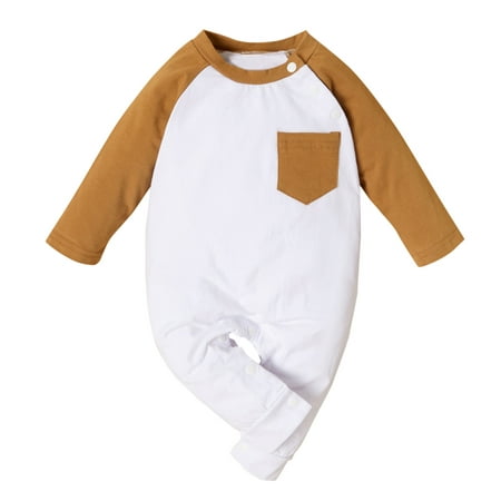

Mikilon Newborn Infant Baby Girls Boys Long Sleeve Pocket Solid Bodysuit Romper Jumpsuit Pajama Onesie for Baby Girls 3-6 Months Brown on Sale