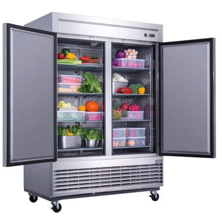 54" Commercial Reach-In Refrigerator, 49 Cu.Ft, 2 Solid Doors, Stainless Steel, NSF & ETL Certified, Bottom-Mounted Compressor