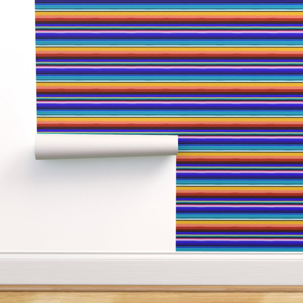 Peel-and-Stick Removable Wallpaper Serape Mexican Stripes Blue Black