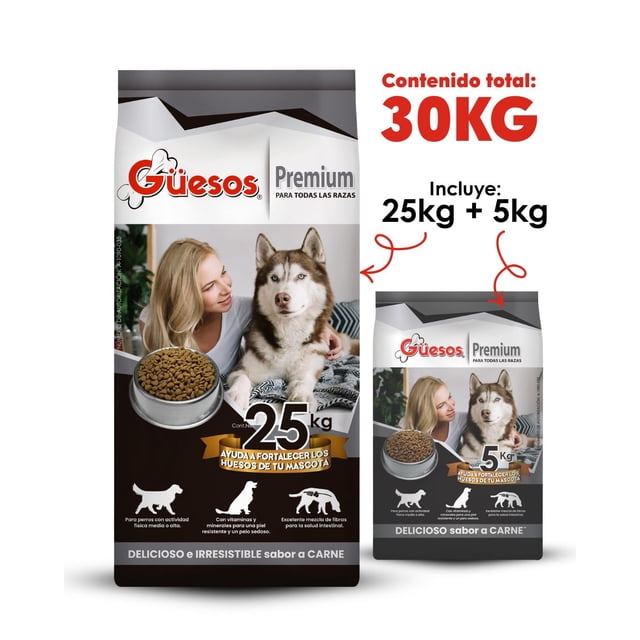 Alimento para perros Güesos Premium 25kg + 5kg Combo (30kg)