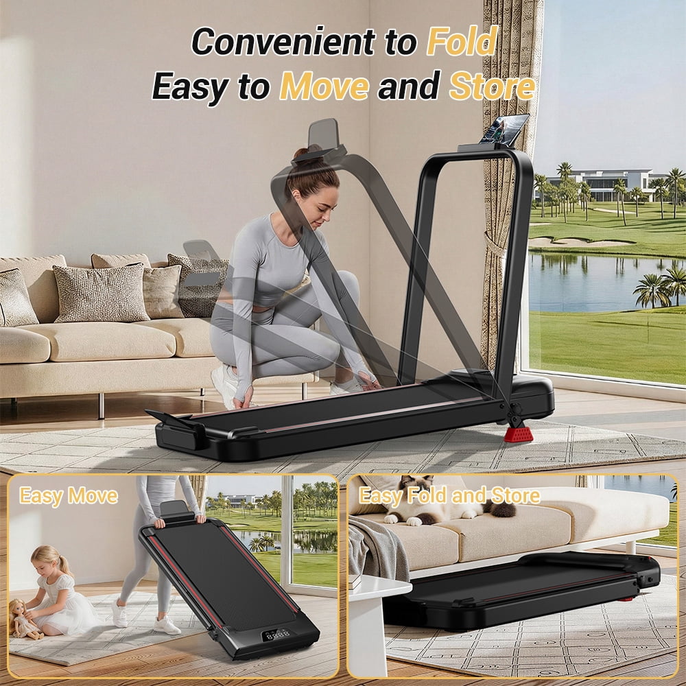 LEZEE 3-in-1 Folding Treadmill for Home and Office, 300 lbs Weight Capacity with LED Display & Remote Control