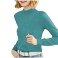thumbnail image 2 of Fall Saving! HVOBTTY Womens Long Sleeve Pullover T Shirt, Fall Tops for Women, Women's Casual Fashion Crew Neck Solid Color Lightweight Going Out Tops Green, M, 2 of 5