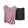 thumbnail image 2 of Bixock Pajamas Set for Women 2 Piece Loungewear Set Short Sleeve Top And Shorts Solid Color Loose Thin Knit Indoor Homewear Sleepwear Women Clothings, 2 of 4