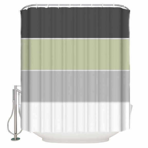 Extra Long Shower Curtain 72x96 Inch, Grey Green Striped Shower Curtain Waterproof Bathroom Decor Farmhouse Modern Fabric Bath Curtain Set Accessories with Hooks