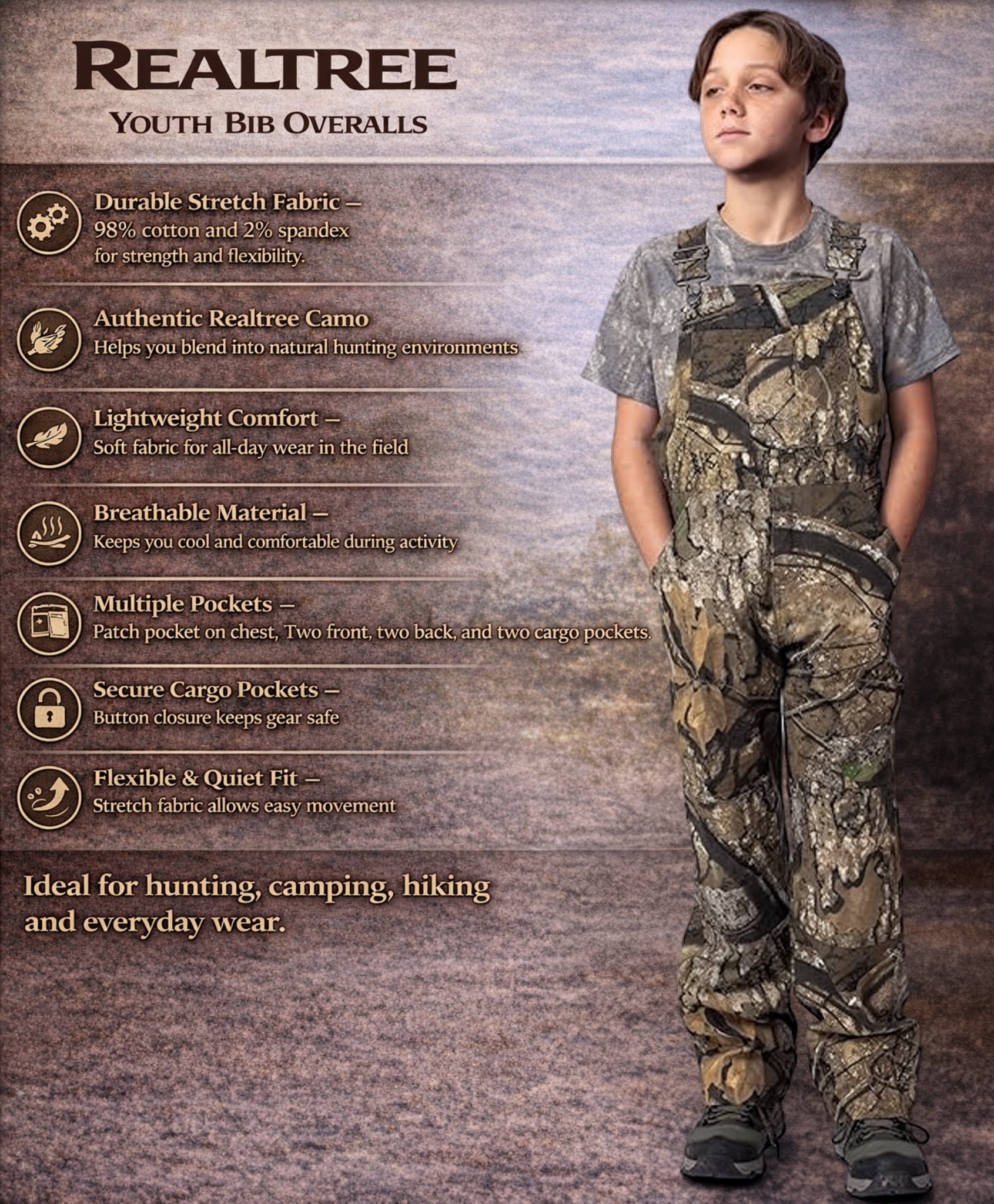 Realtree Youth Hunting Bib Overalls APX Camo