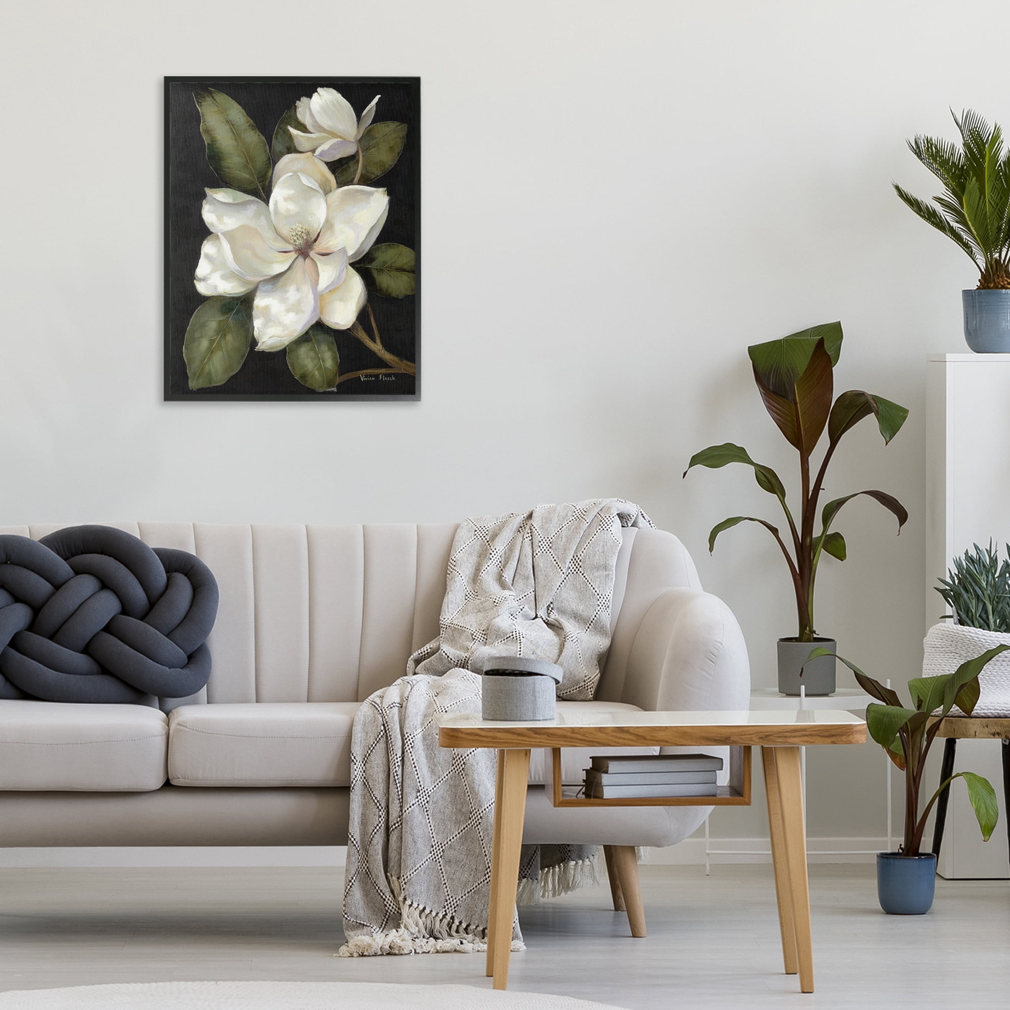 Stupell Industries Blooming Magnolia Buds Black Framed Giclee Art, design by Nan