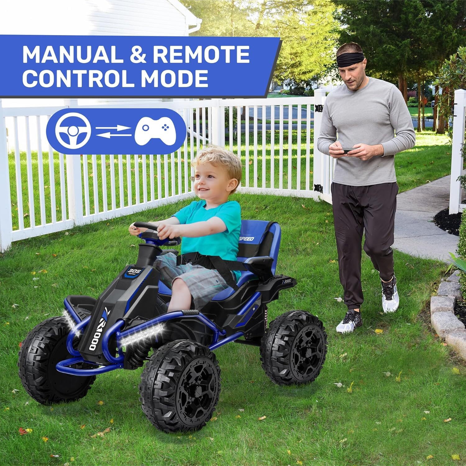 TOKTOO 24V Ride On Car for Big Kids, 4x200W Motors Kids ATV with Remote Control, Suspension, Music & LED Lights, Ride On Toys for Big Kids Ages 3-12, Blue
