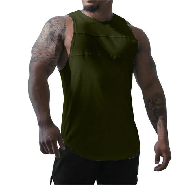 Aayomet Débardeurs d'Été pour Hommes Décontracté Sans Manches Col Rond Débardeurs Unis Blouse Chemises de Sport (Vert, m)