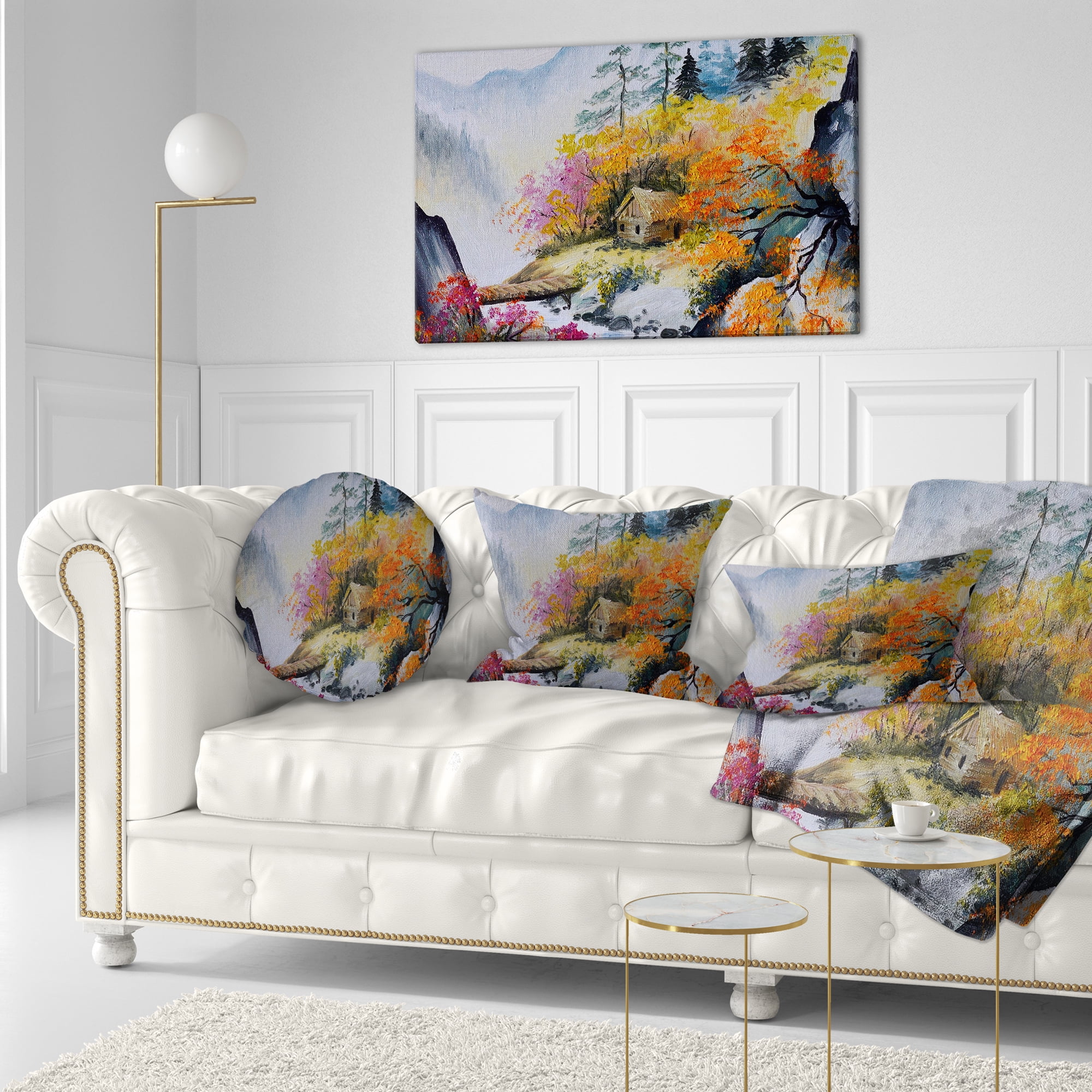 Designart House in the Mountains - Landscape Printed Throw Pillow - 12x20