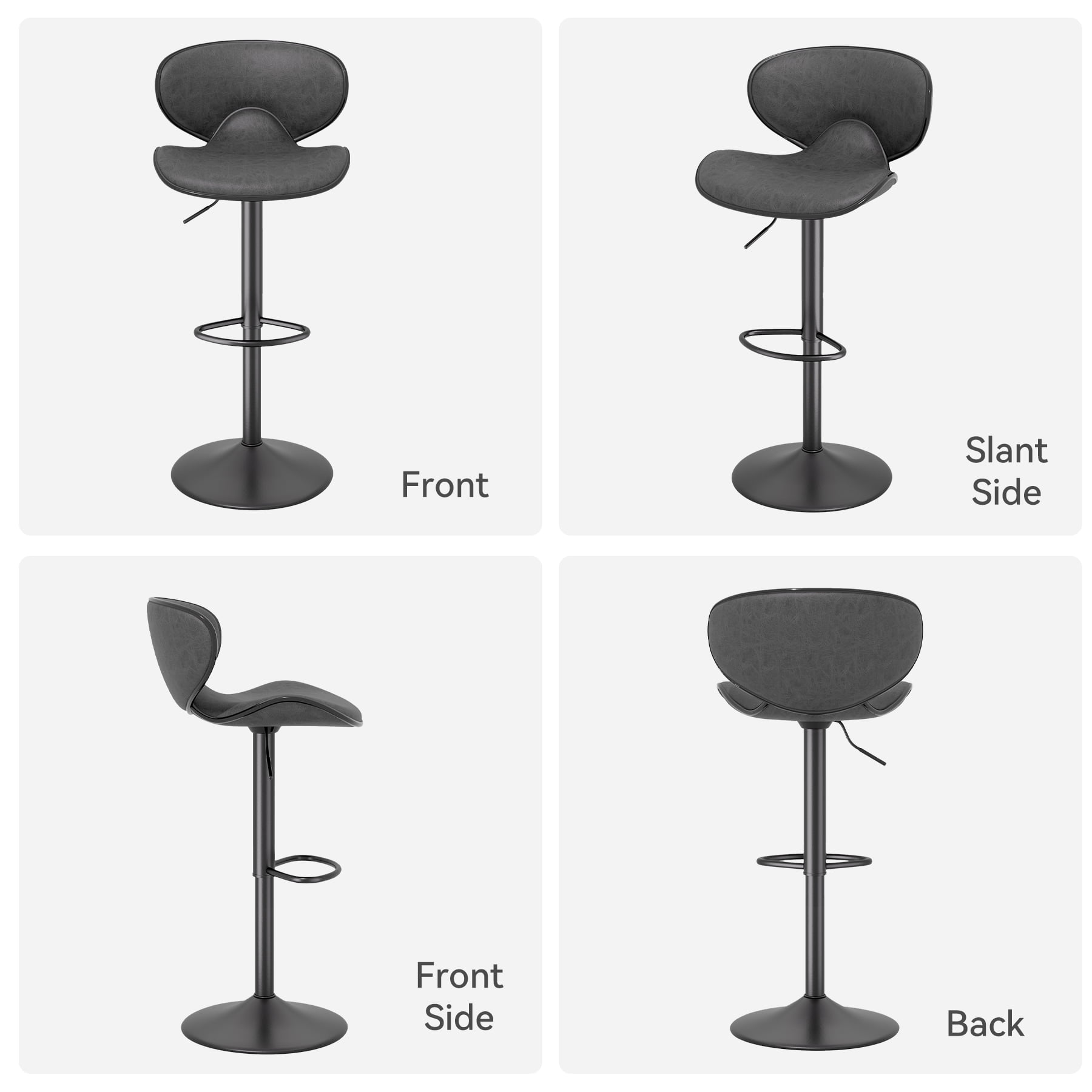 Hawsaiy Adjustable Swivel Bar Stools Set of 2 with Back and Footrest, Faux Leather Counter Height Kitchen Stools, Modern Bar Chairs for Island and Home Bar, Black