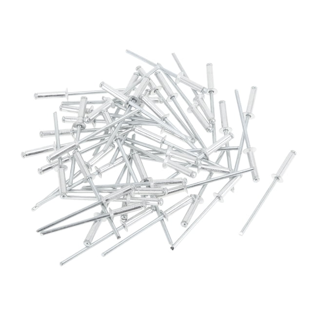 Remaches ciegos de gran reborde de extremo abierto 3.2mm de diámetro de agarre 11mm de longitud de agarre 6.3mm de diámetro de reborde Aleación de aluminio Hierro Tono plateado