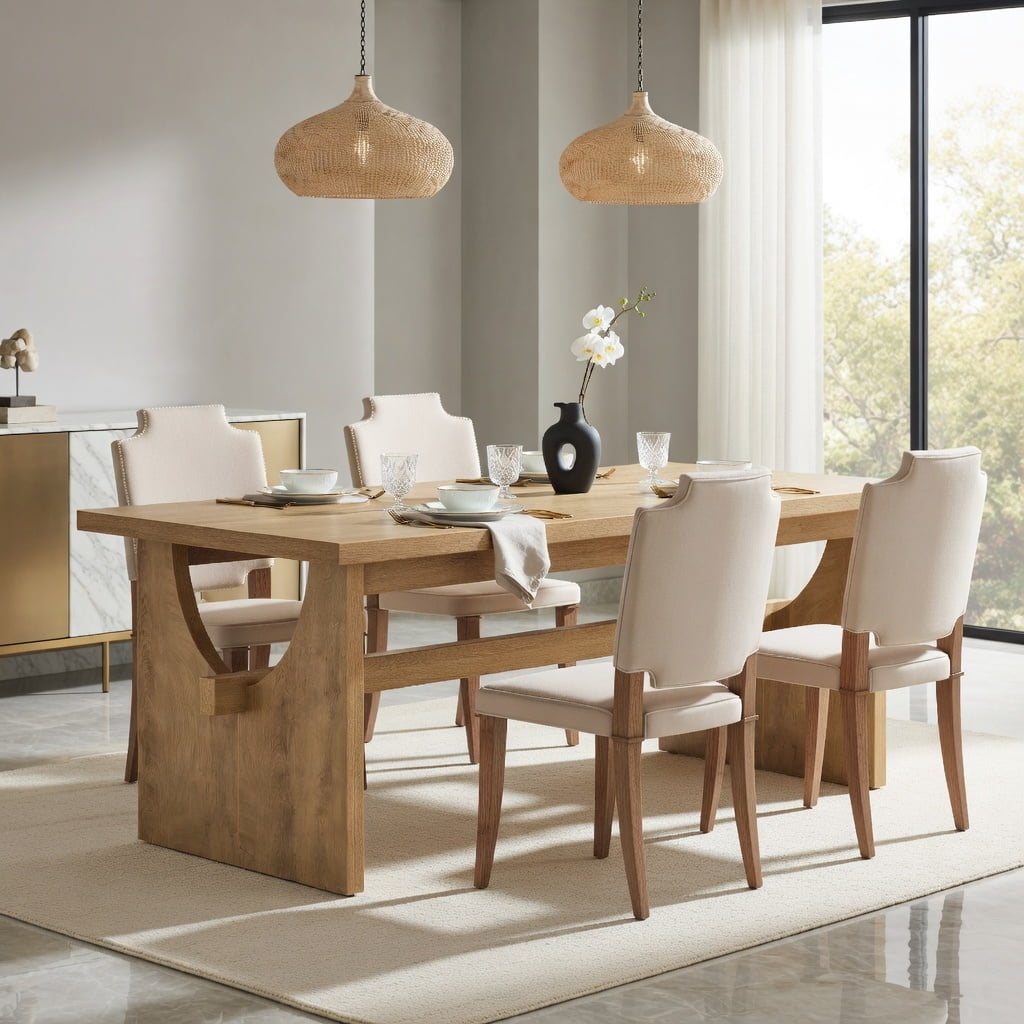 Hommoo 63 Inch Farmhouse Dining Table for 4-6 People, Rustic Rectangular Kitchen Table with Sturdy MDF Construction & Easy 30-Minute Assembly, Natural