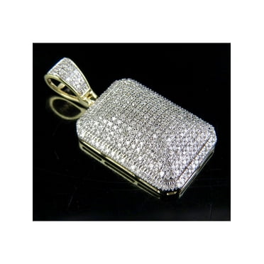 Men's 10K Yellow Gold Real Diamond Dome Pillow Pendant Charm 0.7 ct 1.2"