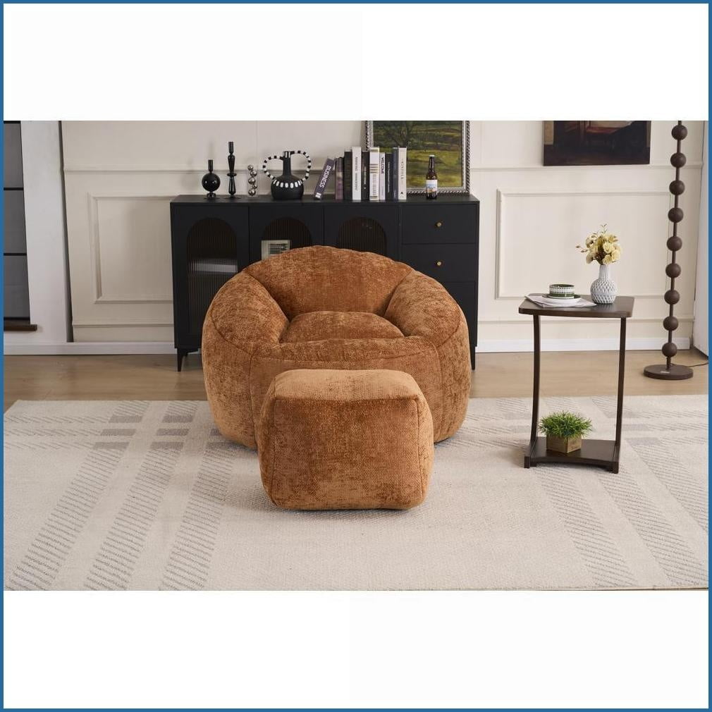 Memory Foam Bean Bag Chair for Adults & Teens – Ultra Soft Lazy Sofa with Filling | Chenille | Round