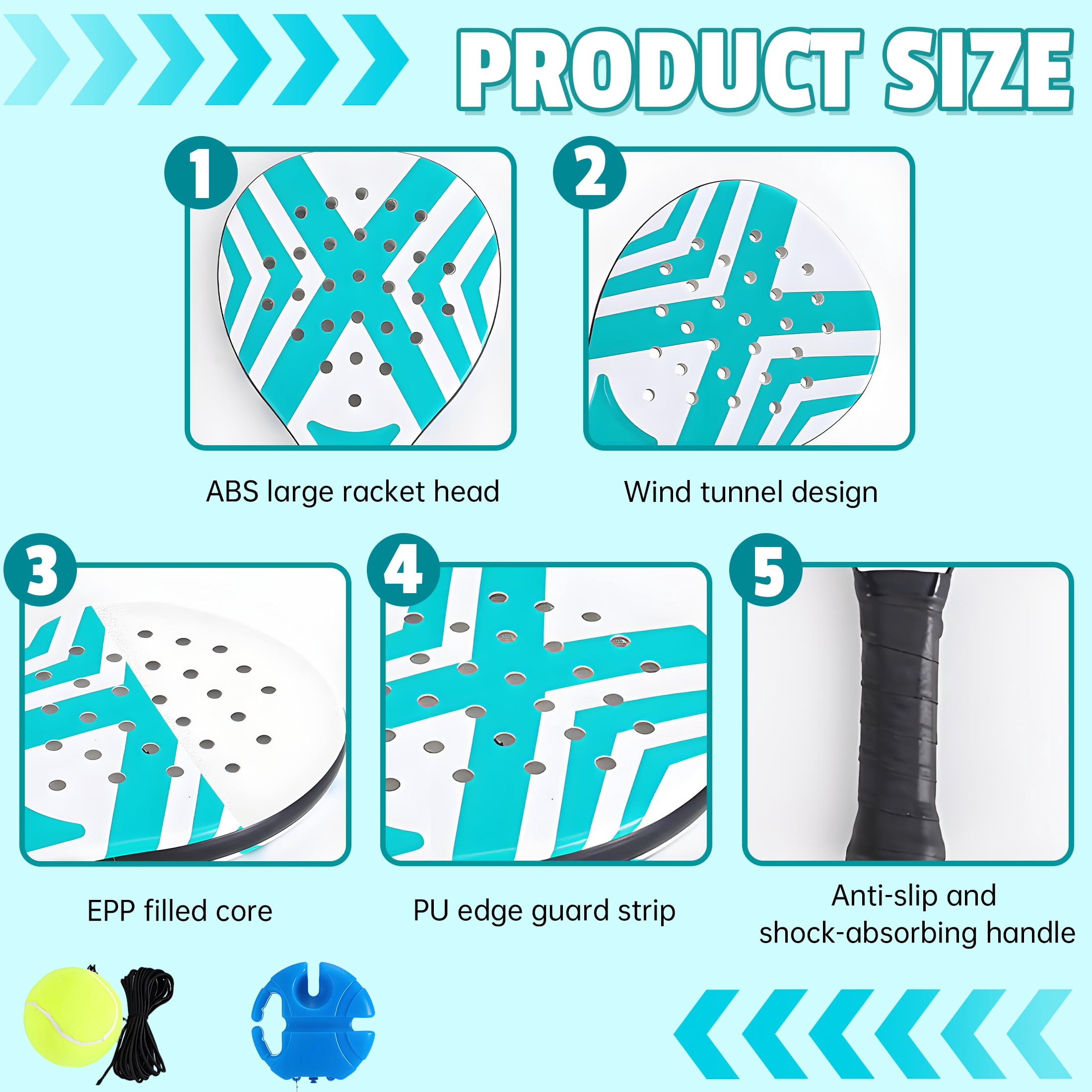 BESTSKY 2Pcs Padel Tennis Racket,High-Elastic & Lightweight Padel Racket with Anti-Slip & Shock-Absorbing Handle,Tennis Rackets for Leisure Entertainment and Beach Tennis Rackets