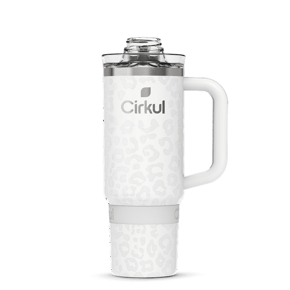 Cirkul 30oz Travel StrawSip Double-Wall Insulated Stainless Steel Tumbler with Handle, Cream Leopard (White Leopard)