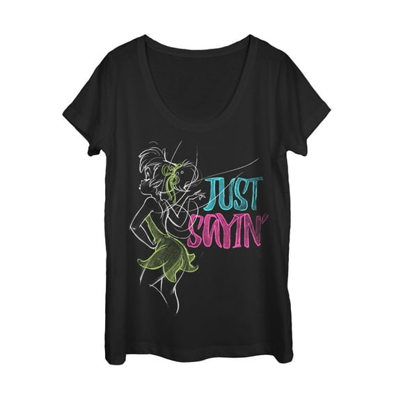Women's Peter Pan Tinker Bell Just Saying Scoop Neck Black X Large