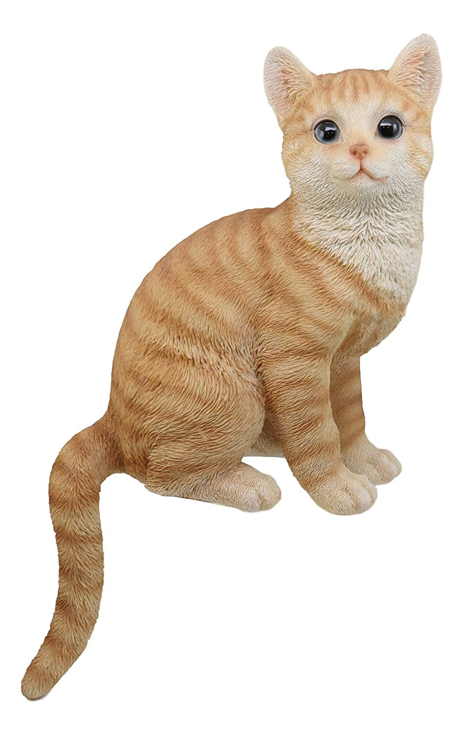 Large Sitting Lifelike Curious Orange Tabby Cat Shelf Sitter Statue 13.75" Tall
