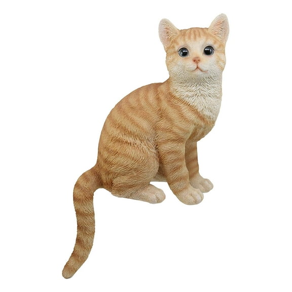 Large Sitting Lifelike Curious Orange Tabby Cat Shelf Sitter Statue 13.75" Tall