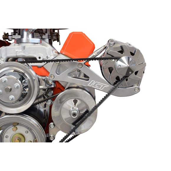 ICT Billet SBC Drivers Side Alternator Bracket Adjustable Long Water Pump Small Block 350 Compatible with Chevy Small Block Engines Mount Kit V Belt 551705