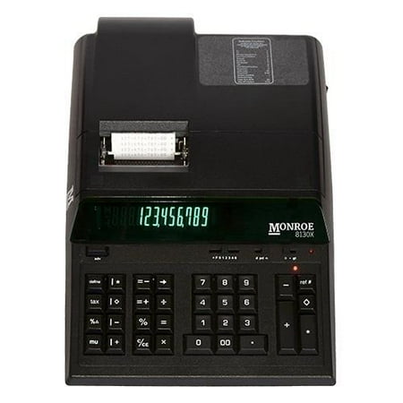 Monroe 8130X In Black 12-Digit Print/Display Professional Heavy Duty Calculator In Extended Life Calculator Body