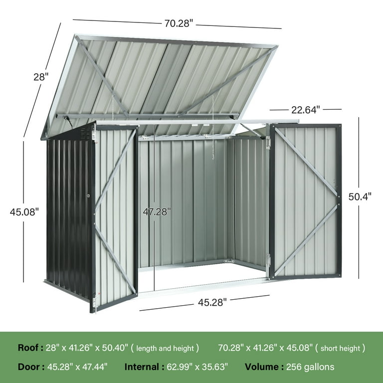 Outdoor Storage Shed, x FT Metal Trash Shed with Lid Chain Hydraulic