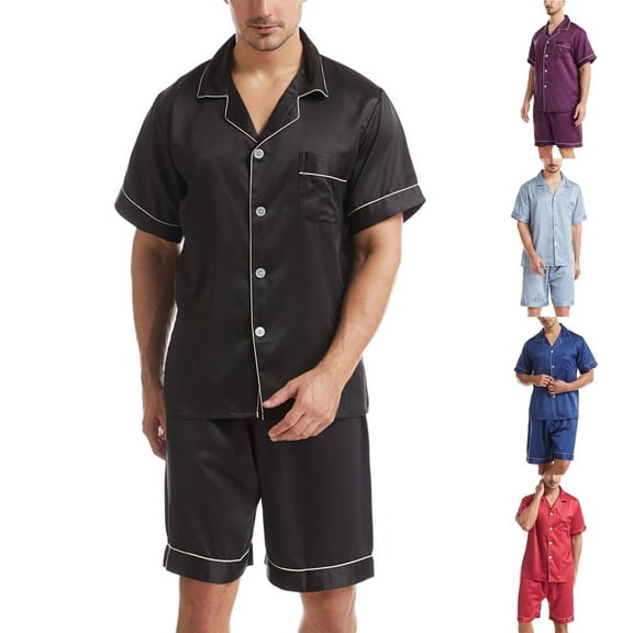 Yaltungu Lounge Sets for Men Pajamas Shorts Button down Shirts Loose Soft Comfy Sleepware Casual Outfits