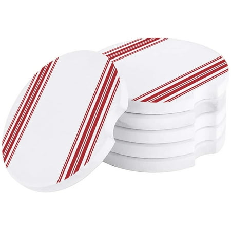 

KXMDXA Farm Style Classic Red Stripe Set of 4 Car Coaster for Drinks Absorbent Ceramic Stone Coasters Cup Mat with Cork Base for Home Kitchen Room Coffee Table Bar Decor