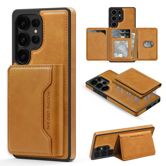 ELEHOLD 2-in-1 Magnetic Wallet Case for Samsung Galaxy S26 Ultra, Slim Shockproof Leather Card Holder Cover with Kickstand, Compatible with Magnetic Accessories, Brown