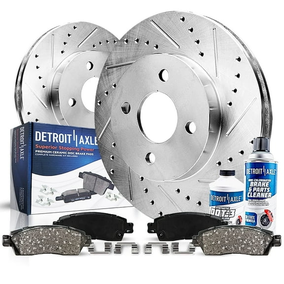 Detroit Axle - 1.6L Front Brake Kit for 2009 2010 2011 Nissan Versa Drilled & Slotted Brake Rotors and Ceramic Brakes Pads Replacement: 10.22" Rotors