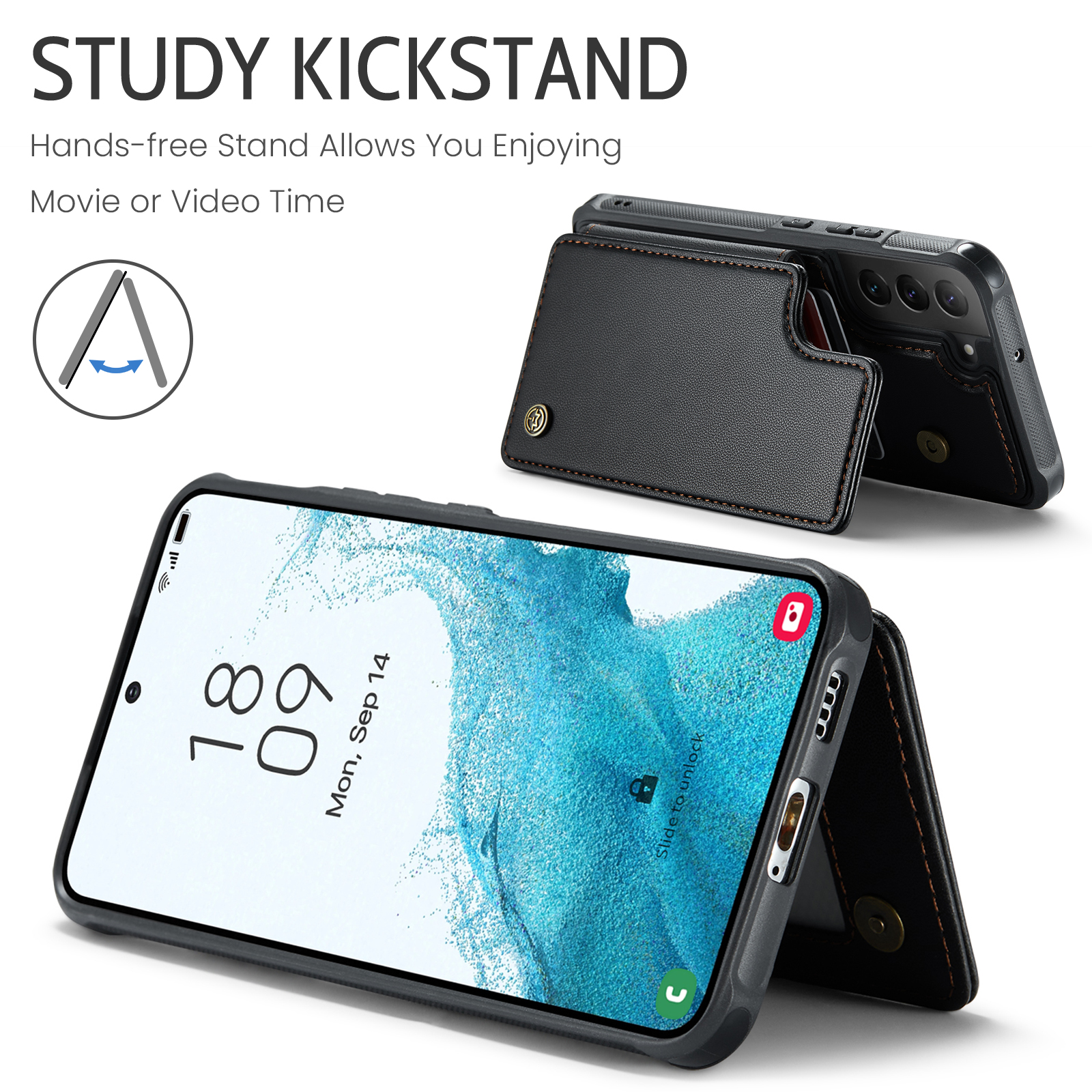 Feishell for Samsung Galaxy S22 Case with Card Holder, Wallet Case for Women Men with RFID Blocking, Durable PU Leather Kickstand Magnetic Clasp Shockproof Phone Case,Black