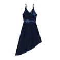 thumbnail image 3 of YiZYiF Girls V-Neck Sequined Ballet Dance Dress Lyrical Performance Camisole Leotard Navy Blue 7-8, 3 of 7