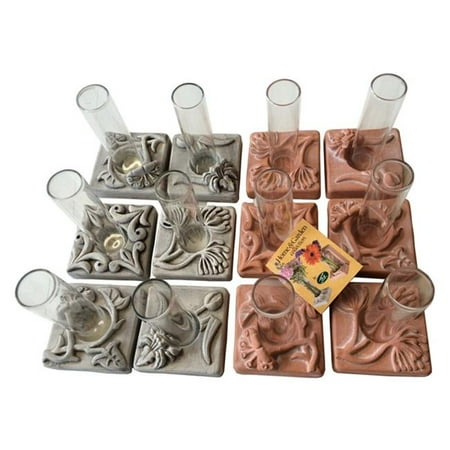 JBK Pottery 02255 Bud Vase Base, 6 Antique White & 6 Terra Cotta