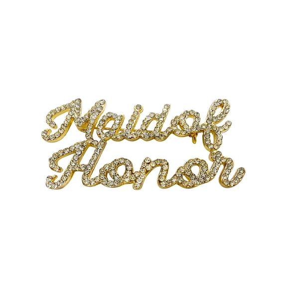 Maid of Honor Brooch Gold Rhinestone Wedding Pin, Bridal Party Gift for Maid of Honor, Elegant Wedding Accessory Keepsake Jewelry