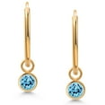 thumbnail image 2 of Gem Stone King 14K Yellow Gold Swiss Blue Topaz Snap Closure Continuous Endless Drop Dangle Hoop Earrings for Women (0.30 Cttw,  Round 3MM), 2 of 4