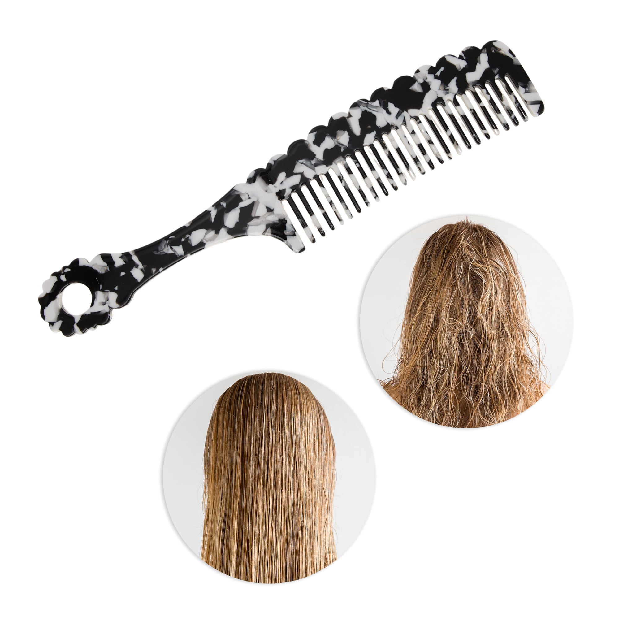 Unique Bargains 1 Pc Fashion Handle Wavy Hair Comb for All Hair Types Styles Black White