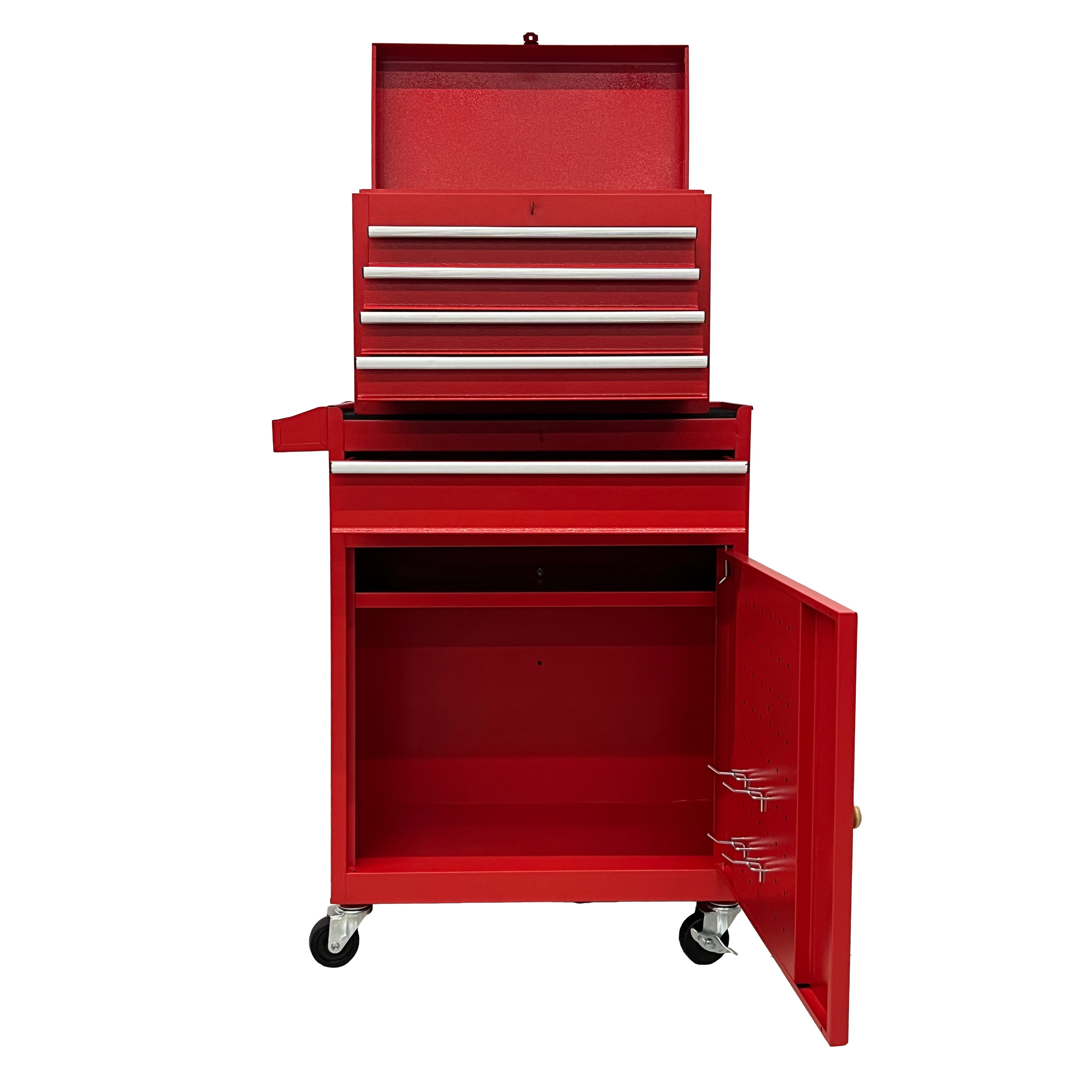 5 Drawer Rolling Tool Chest, Metal Tool Storage Cabinet with Detachable Top, Sliding Drawers, Lockable Wheels and Lock‑System, Tool Cart Organizer for Garage Workshop, Red
